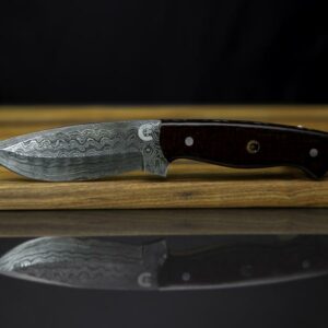 Damascus Fixed Blade with Micarta Handle and Nice Filework