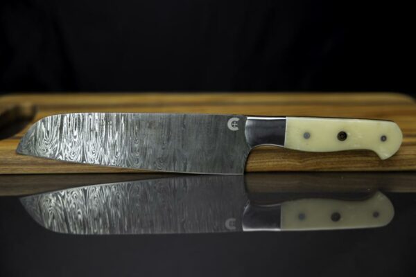 7 inch Damascus Santuko Chef Knife with Buffalo Bone Handle