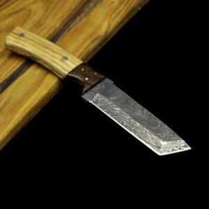 Damascus Tanto Blade with Olivewood and Rosewood Handle